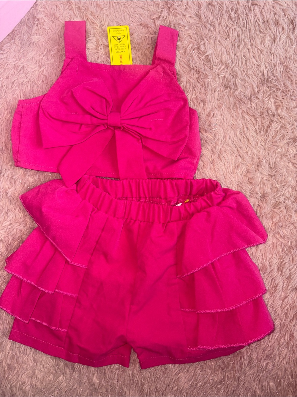 SHEIN Pink Bow Tank Top & Ruffle Shorts Matching Set - Picture 5 of 6